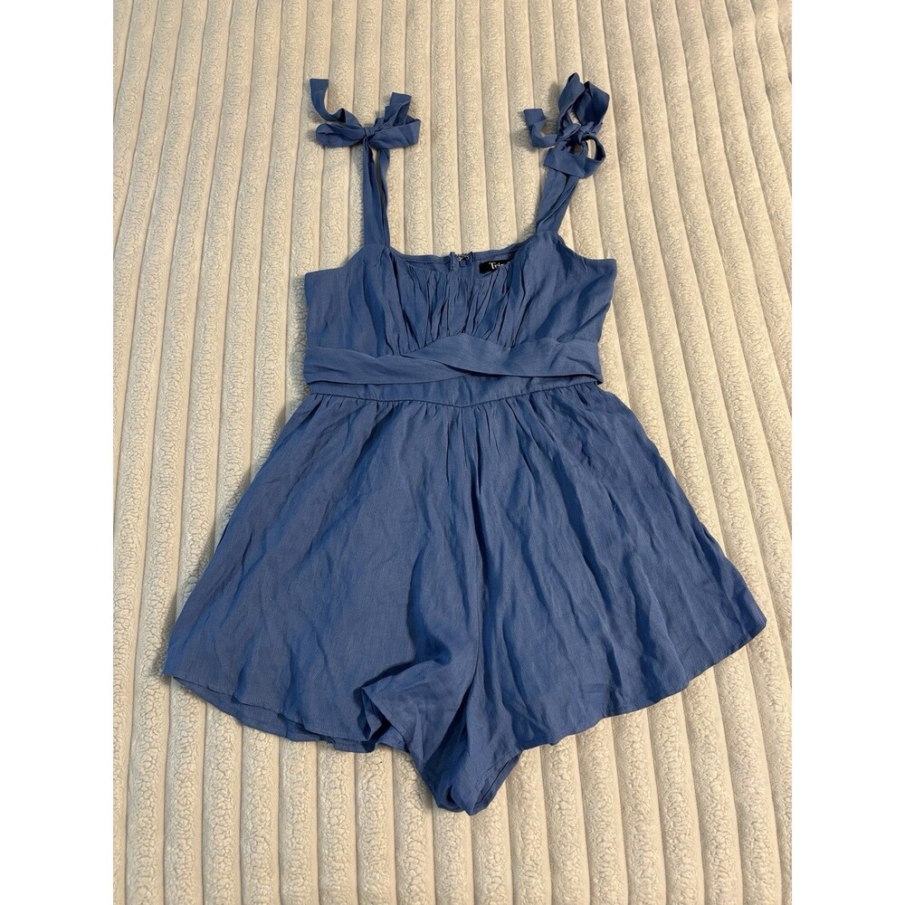 Trixxi Tie Strap Flowy Cross Waist Romper Womens Small Denim Blue Girly Spring
